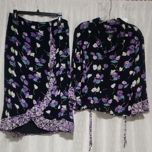 Requirements Purple and Black Floral Skirt Set